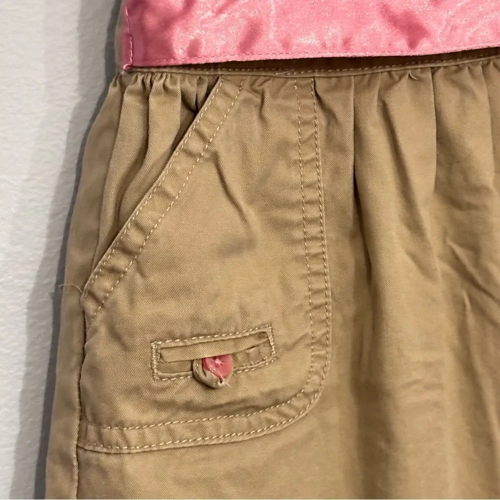 Oshkosh Genuine Kids VTG Embroidered Lace Trim Tan Pink Jumper Dress Shirt 3T